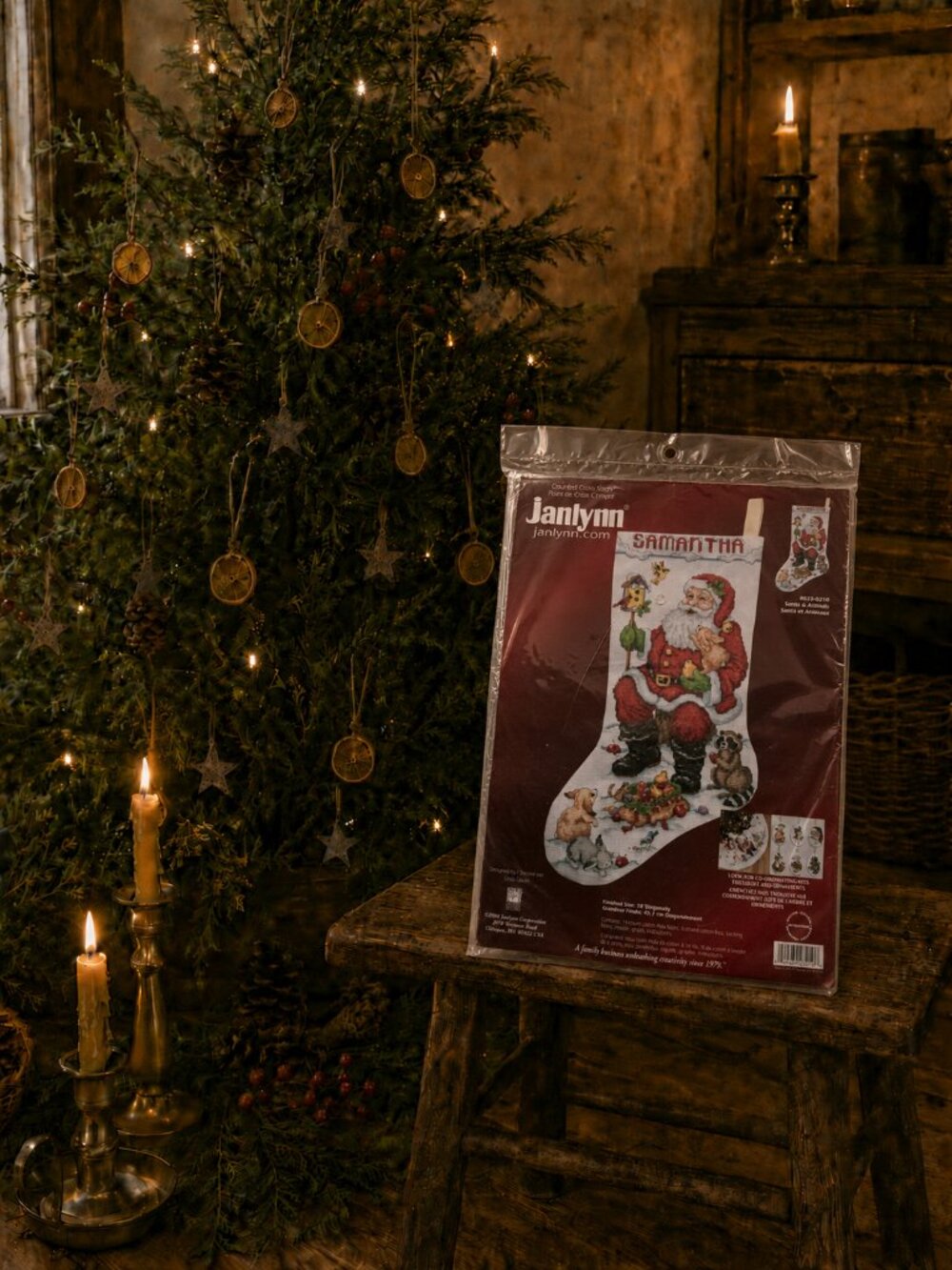 Vintage 2004 Janlynn Santa & Animals Cross Stitch Stocking Kit 023-0210
